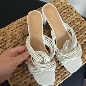 Knotted White 3” Block Heel Sandal